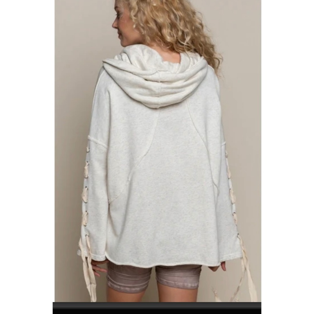 POL Cowl Neck Sweatshirt Hi Low Top Lace Up Sleeves Casual Comfy‎ - Picture 3 of 12